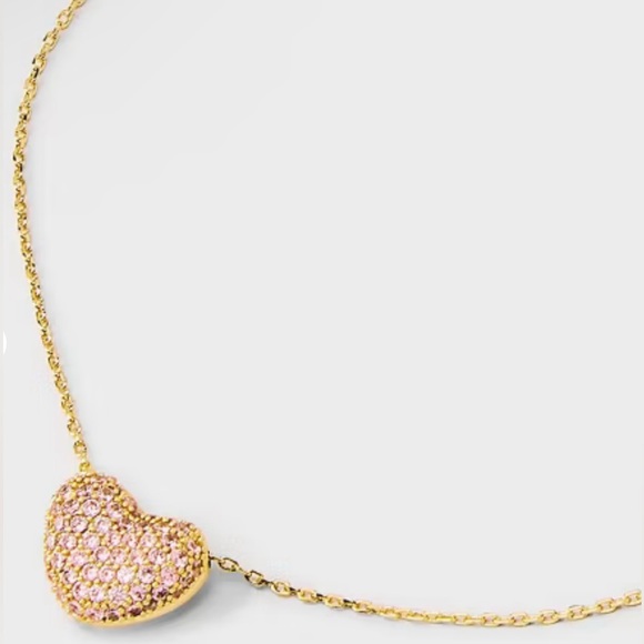 Heart Pendant Necklace - 14K Gold Dipped Cubic Zirconia - Gold & Pink- A New Day - Picture 4 of 16